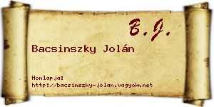 Bacsinszky Jolán névjegykártya