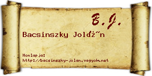Bacsinszky Jolán névjegykártya